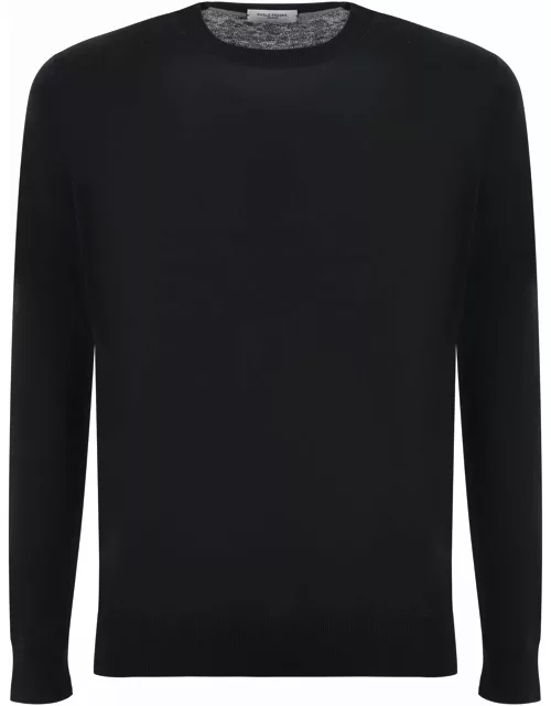 Paolo Pecora Black Crew-neck Sweater In Cotton And Silk Blend