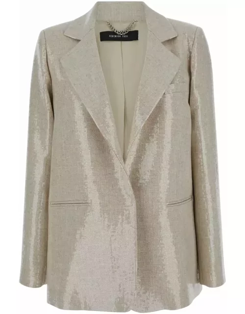 Federica Tosi Beige Blazer With Sequins In Cotton Blend Woman