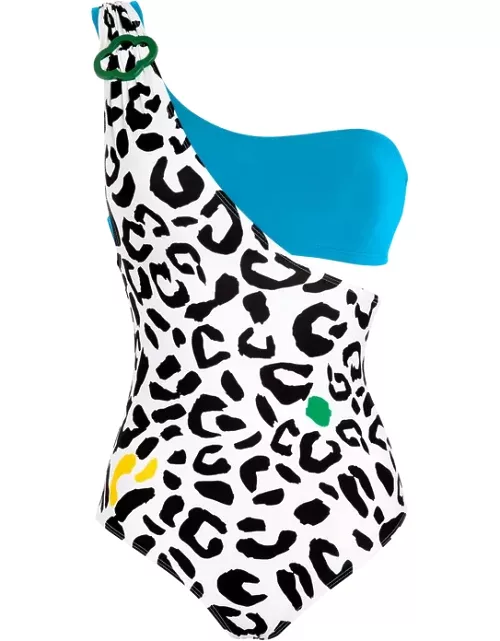 Women Asymmetrical One Piece Swimsuit Leopard Bandeau - Vilebrequin X Jcc+ - Limited Edition - Swimming Trunk - Celesta - White