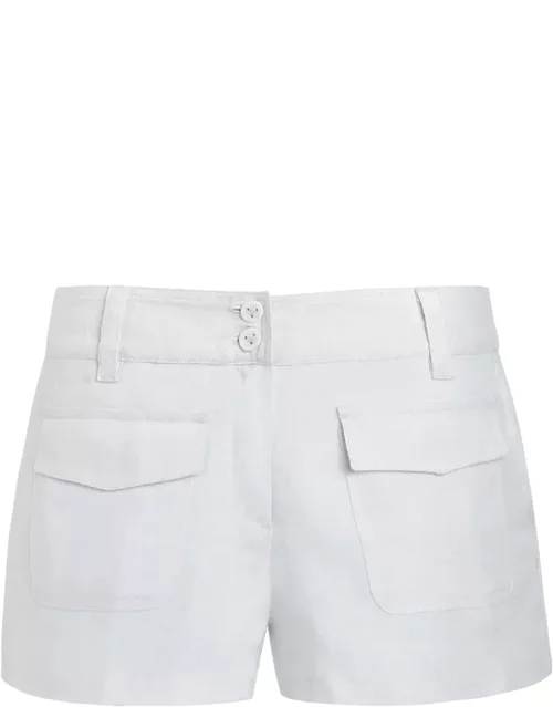 Women Linen Bermuda Shorts Solid - Vilebrequin X Jcc+ - Limited Edition - Bermuda - Cabris - White