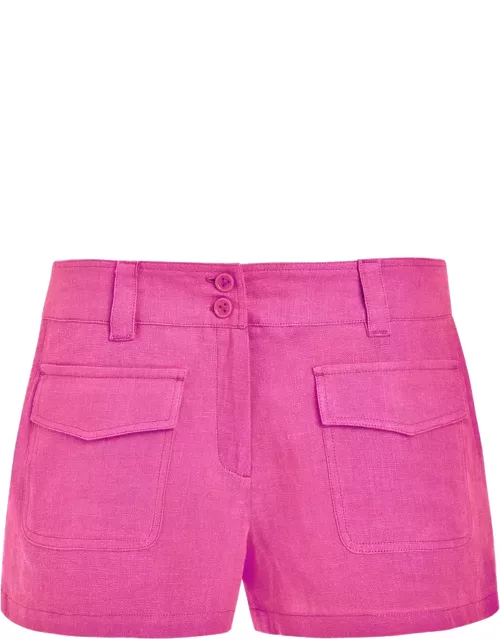 Women Linen Bermuda Shorts Solid - Vilebrequin X Jcc+ - Limited Edition - Bermuda - Cabris - Pink