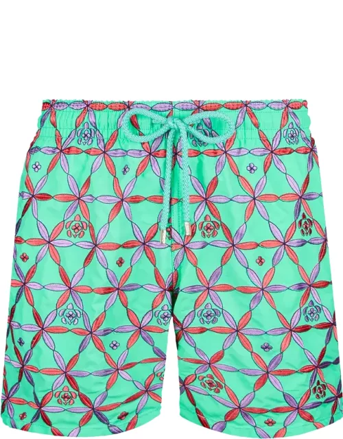 Men Swim Trunks Embroidered Indian Ceramic - Limited Edition - Swimming Trunk - Mistral - Green