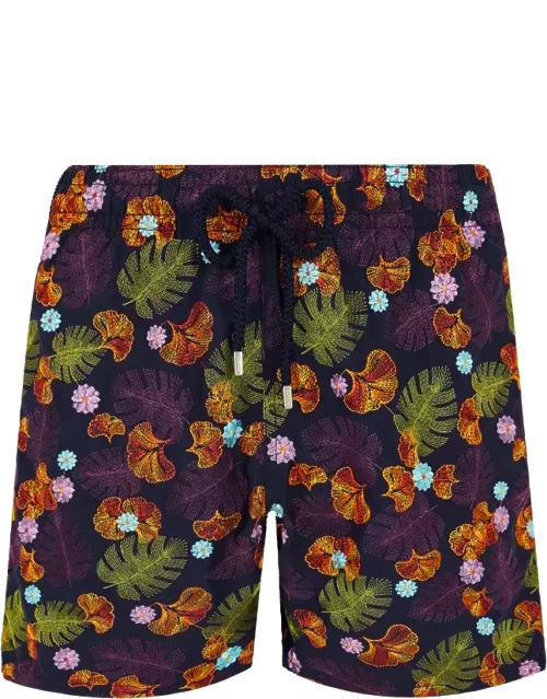 Men Swim Trunks Embroidered Mix Of Flowers - Limited Edition - Swimming Trunk - Mistral - Blue