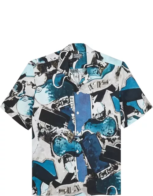 Men Bowling Shirt Linen Californian Pool Dogtown - Vilebrequin X Highsnobiety - Shirt - Charli - Blue