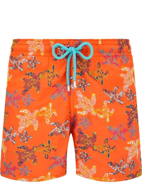 Men Swim Shorts Embroidered Water Colour Turtles - Limited Edition - Swimming Trunk - Mistral - Orange