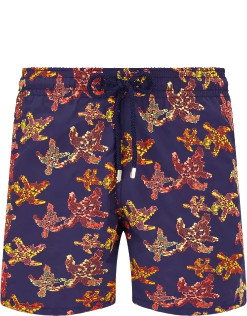 Men Swim Shorts Embroidered Water Colour Turtles - Limited Edition - Swimming Trunk - Mistral - Blue
