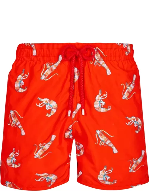 Men Swim Trunks Embroidered 1983 Crevette Et Poisson - Limited Edition - Swimming Trunk - Mistral - Orange