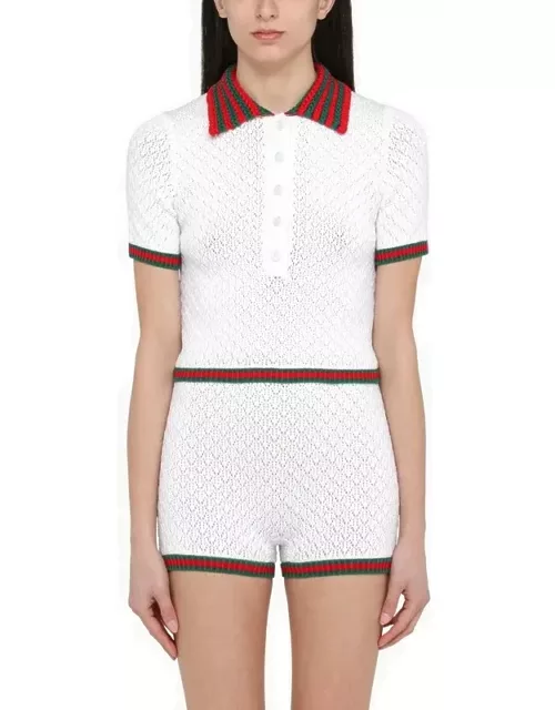 White lace and cotton polo shirt with Web detai