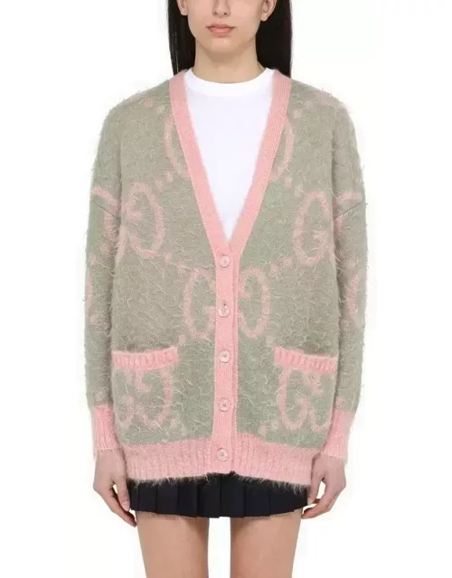 Reversible cardigan with GG inlay grey/pink