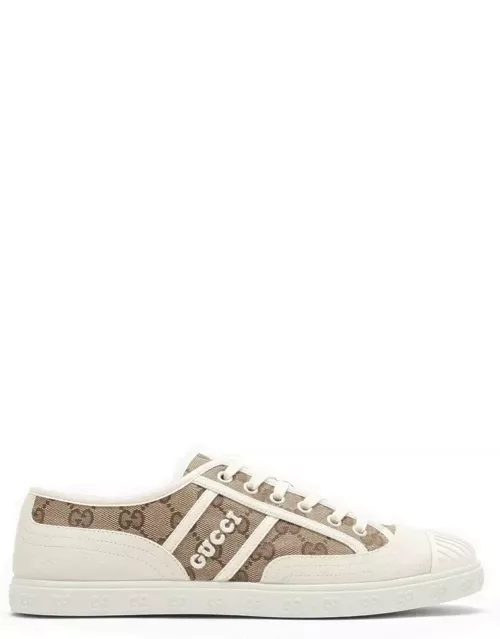 Beige and ebony GG fabric low trainer