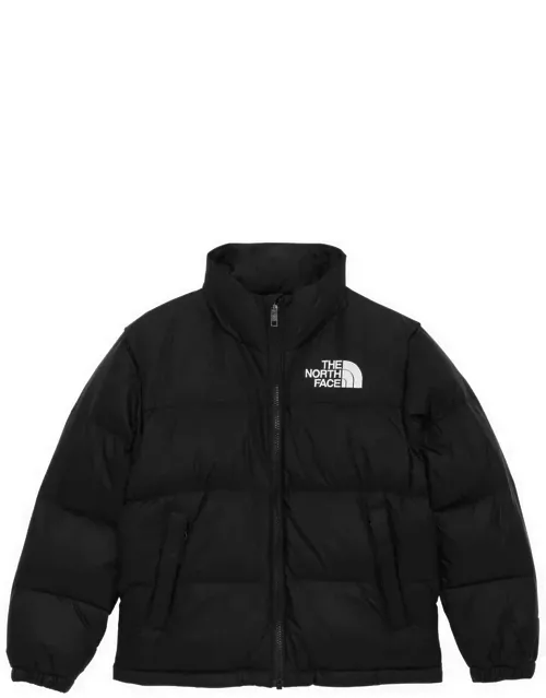 Black nylon down jacket with logo