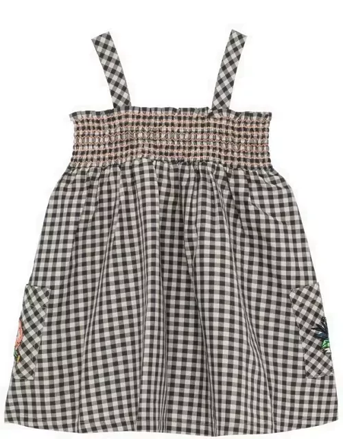 Checked cotton-blend dres