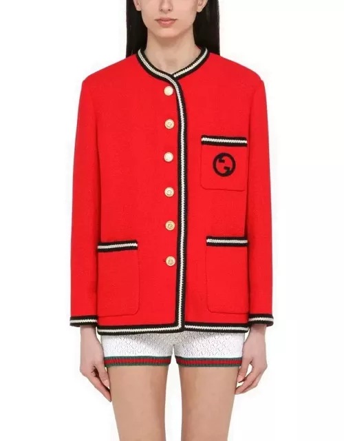 Red tweed jacket with logo
