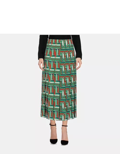 Gucci Green Chain Print Silk Midi Skirt L (IT 46)