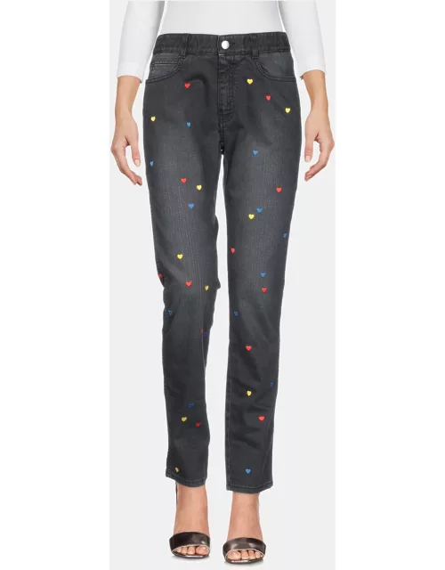 Stella McCartney Black Denim Heart Embroidered Jeans S (