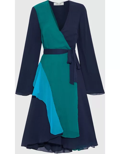 Diane Von Furstenberg Navy Blue Crepe Halia Wrap Dress L (US 10)