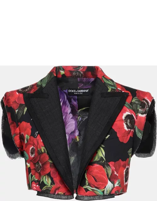 Dolce & Gabbana Red Floral Print Cotton Cropped Jacket XS (IT 36)