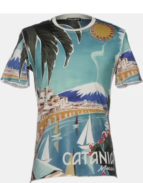 Dolce & Gabbana Teal Blue Catania Print Cotton T-Shirt S (IT 46)