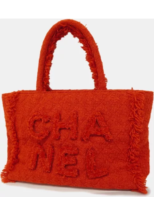 Chanel Red Tweed Giant Logo Shopping Tote Bag