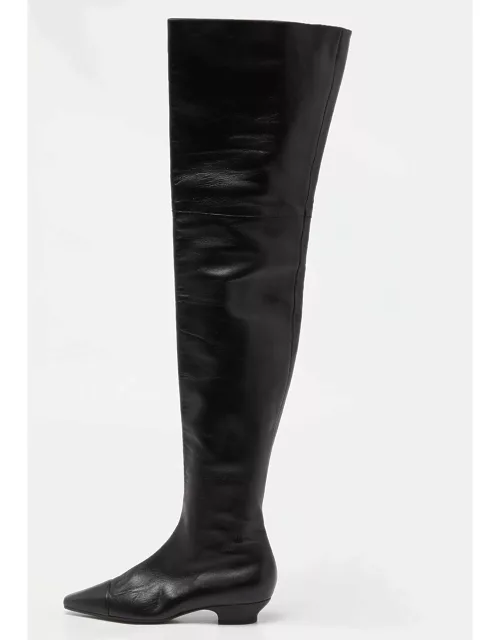 Chanel Black Leather Thigh High Boot