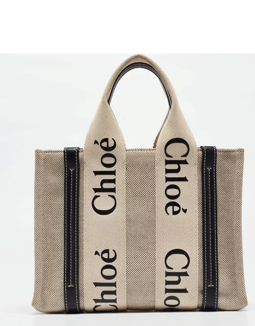 Chloe Beige/Black Canvas and Leather Small Woody Tote
