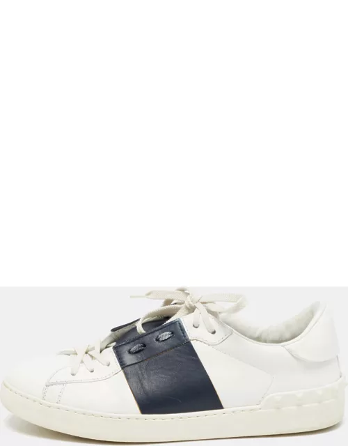 Valentino White/Blue Leather Open Stud Lace Up Sneaker
