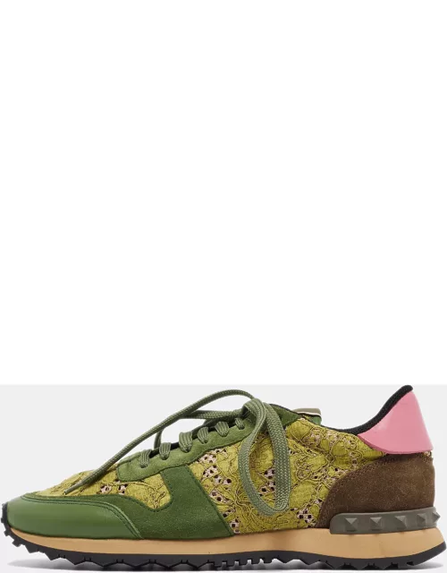 Valentino Green Mesh and Leather Rockrunner Sneaker