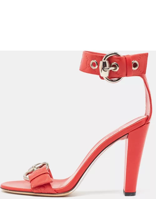 Gucci Red Guccissima Leather Ankle Strap Sandal
