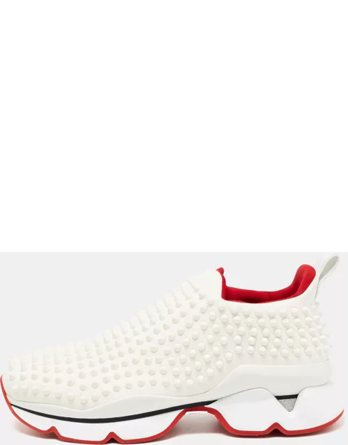 Christian Louboutin White Fabric Spike Slip On Sneaker