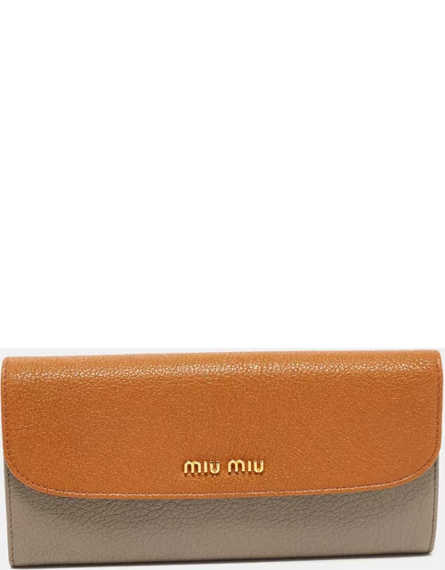 Miu Miu Brown/Grey Madras Leather Flap Continental Wallet