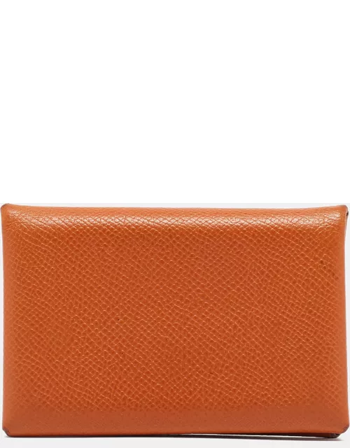 Hermes Orange Epsom Leather Calvi Card Holder