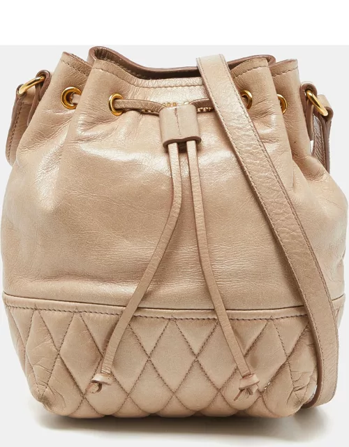 Miu Miu Beige Vitello Shine Leather Drawstring Bucket Bag