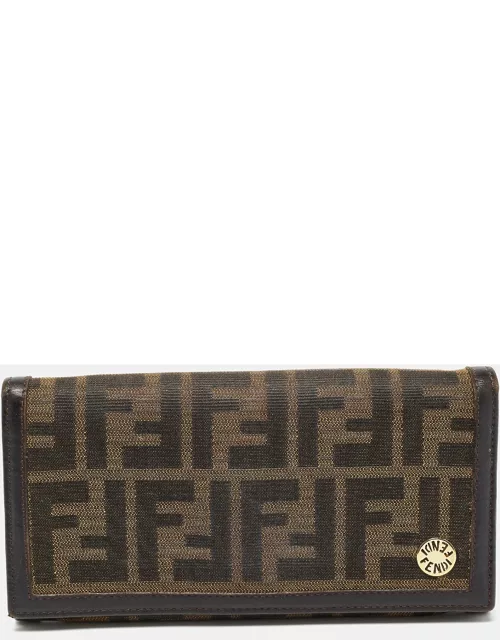 Fendi Tobacco Zucca Canvas and Leather Flap Continental Wallet