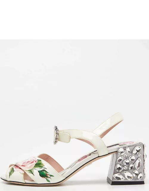 Dolce & Gabbana Multicolor Floral Print Patent Leather Block Heel Sandal