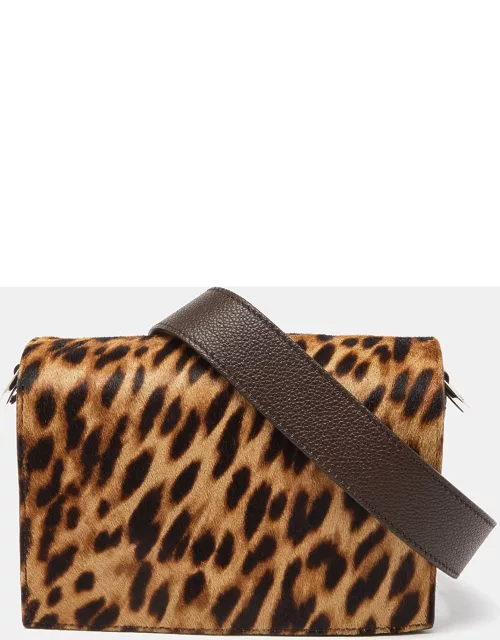 Tod's Brown Leopard Print Fur and Leather Crossbody Bag