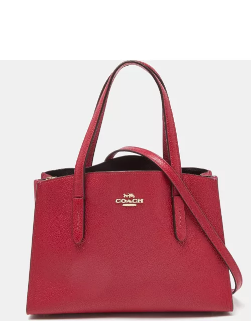 Coach Red/Pink Grained Leather Charlie Carryall Tote