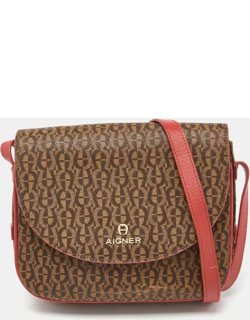Aigner Brown/Red Signature Coated Canvas and Leather Crossbody Bag