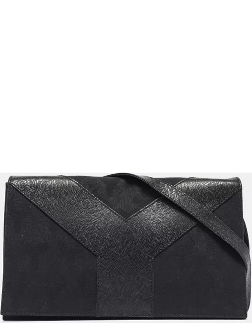 Yves Saint Laurent Black Canvas and Leather Flap Shoulder Bag