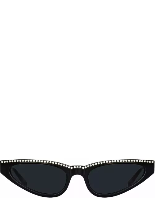 Magda Butrym Slim Cat Eye Sunglasses in Black and Crystal