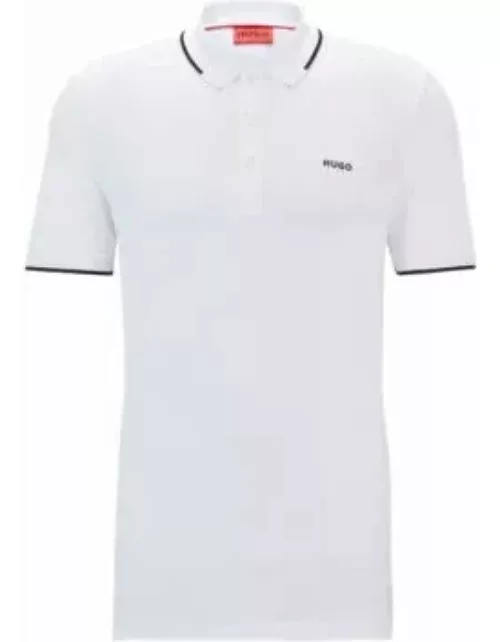 Stretch-cotton slim-fit polo shirt with printed logo- White Men's Polo Shirt