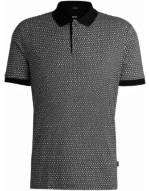 Mercerized-cotton polo shirt with two-tone monogram print- Black Men's Polo Shirt