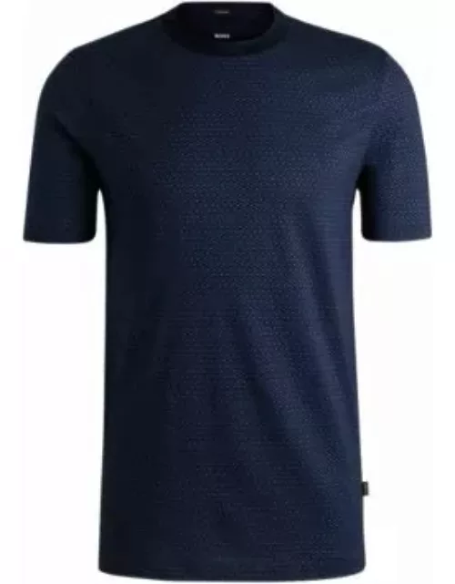 Mercerized-cotton T-shirt with two-tone monogram print- Dark Blue Men's T-Shirt