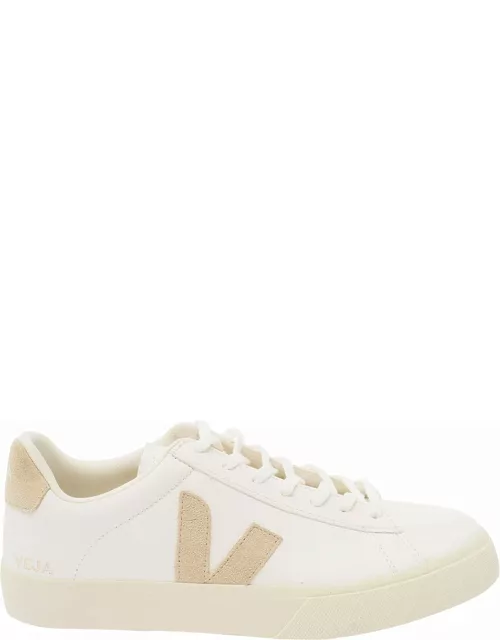 Veja White And Beige Sneakers With Logo Details In Leather Man