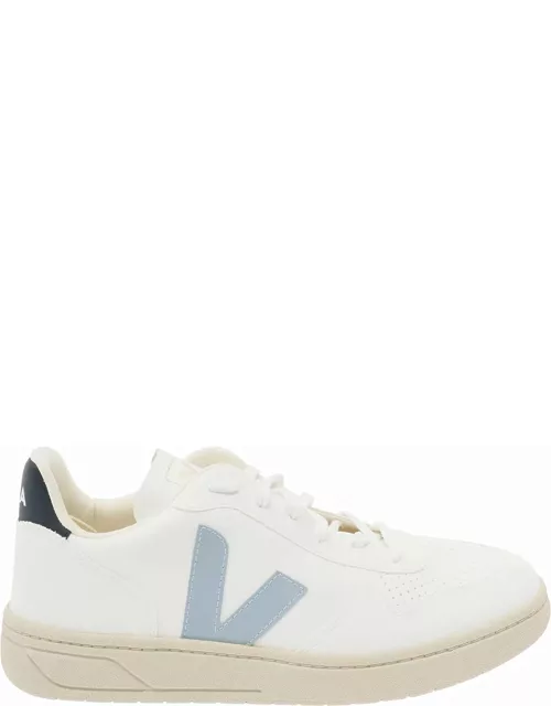 Veja White And Light Blue Sneakers With Logo Details In Leather Man