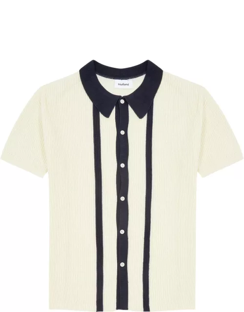 Soulland Ciel Striped Ribbed-knit Polo Shirt - Off White