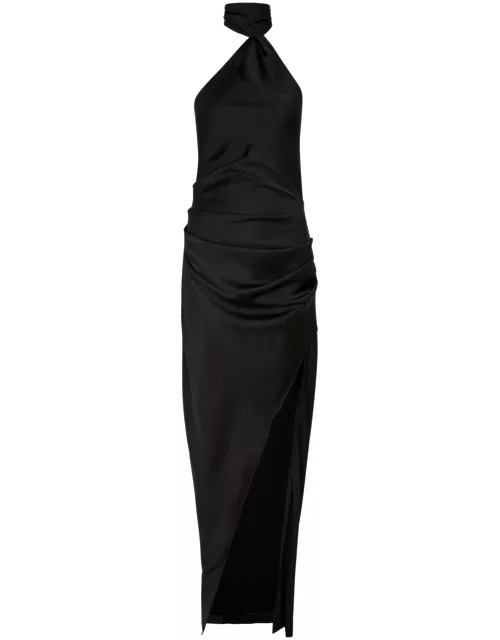 Misha Emma Halterneck Satin Maxi Dress - Black - L (UK14 / L)