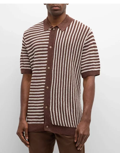 Men's Linen Knit Mixed Stripe Short-Sleeve Shirt