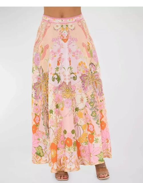Floral Linen Maxi Circle Skirt