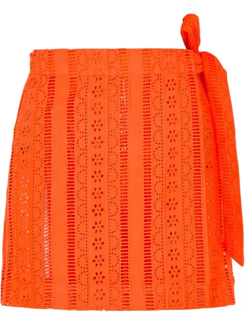 Damson Madder Fiji Broderie Anglaise Cotton Wrap Skirt - Orange - 10 (UK10 / S)