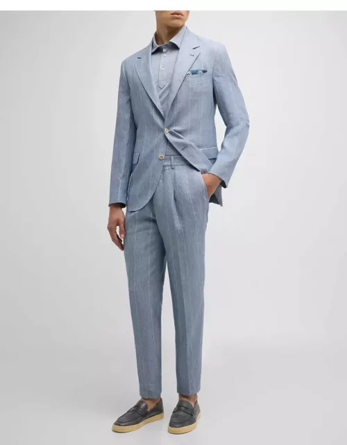 Men's Linen Wide Stripe Three-Button Suit